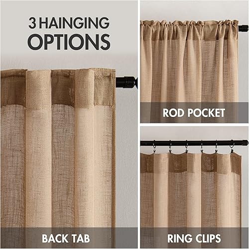 Miniatura 3 de MIULEE - Cortinas semitraslúcidas suaves y gruesas, rústicas, textura de lino para dormitorio y sala de estar, filtran la luz, con trabilla trasera