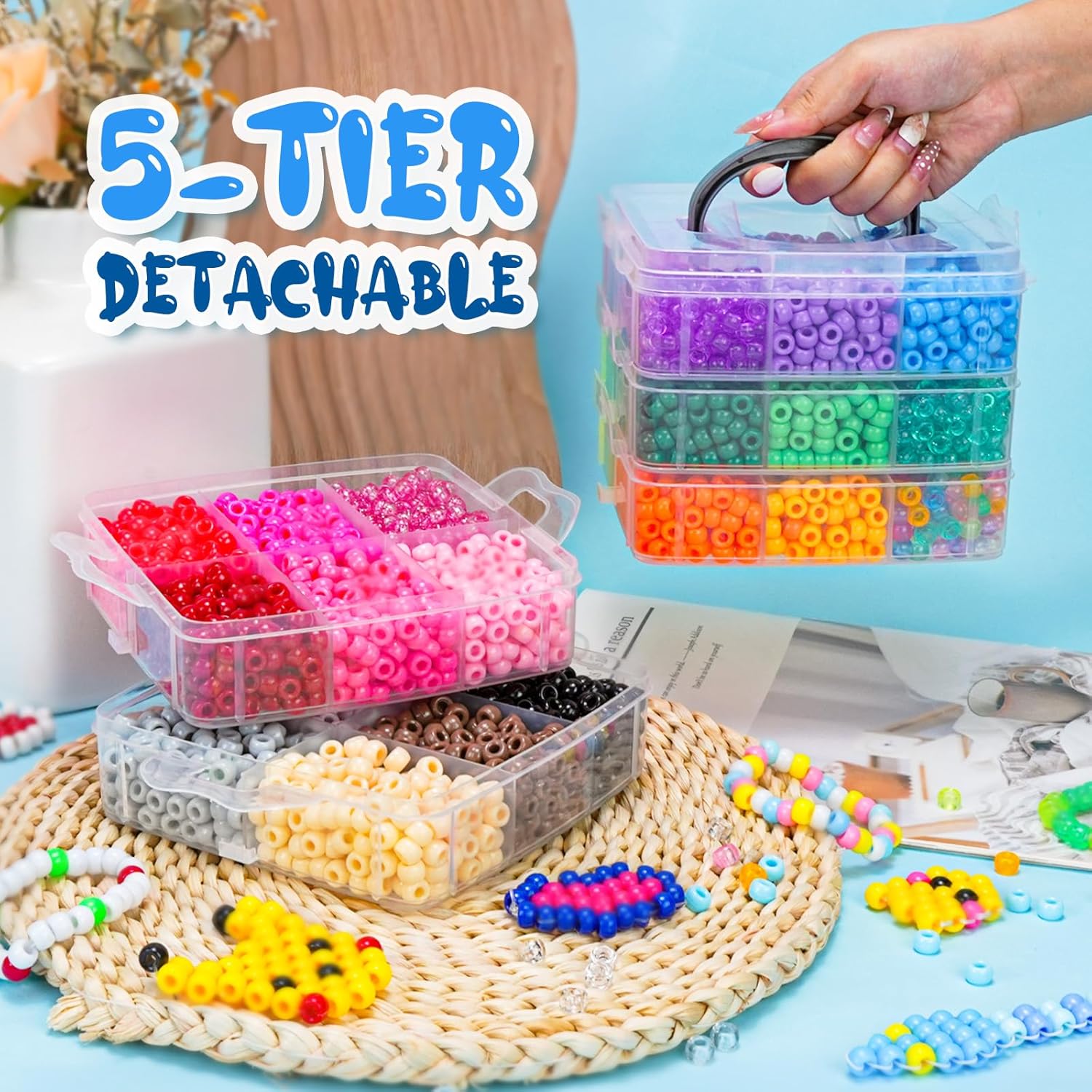 Gionlion 5250 PCS Pony Beads 30 Assorted Colors Includes Glow in The Dark Bead, Kandi Beads for Jewelry Making, Friendship Bracelet, 6x9mm Hair Bead for Braids in Shock Resistant Packaging - Image 3