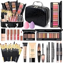 Make Up Set for Women Vanity Case Women All in One Makeup Set with Travel Bag Makeup Gift Set for Teenage Girls with Eyeshadow Palette BB Cream Foundation Mascara Lip Gloss Eyeliner