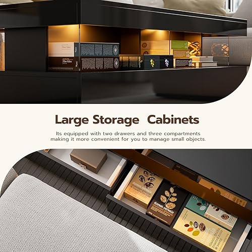 Miniatura 31 de Mesa de centro LED moderna, mesa de centro blanca de alto brillo con luces LED de 16 colores, mesa de centro rectangular contemporánea para sala de