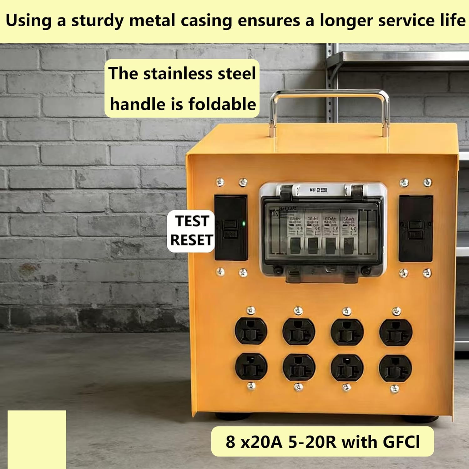 30A Temporary Distribution Box, Equipped with a 30A L14-30P 125V/250V Outlet, Four MEMA-5-20R 120V GFCI Double outlets, Portable Power Center with Each Outlet Equipped with a 20A Circuit Breaker