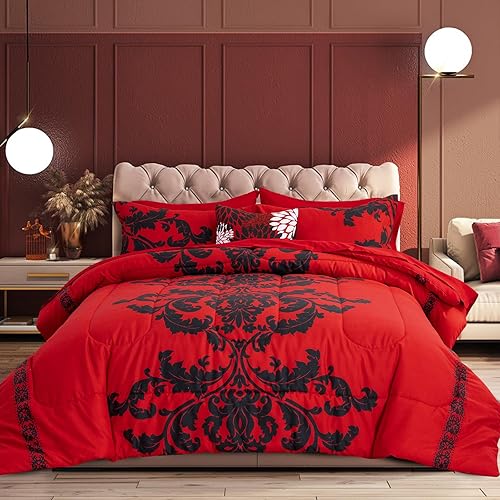 A Nice Night Juego de ropa de cama de microfibra suave con estampado de cachemira y flores negras, 8 piezas en una bolsa, diseño moderno de lujo,