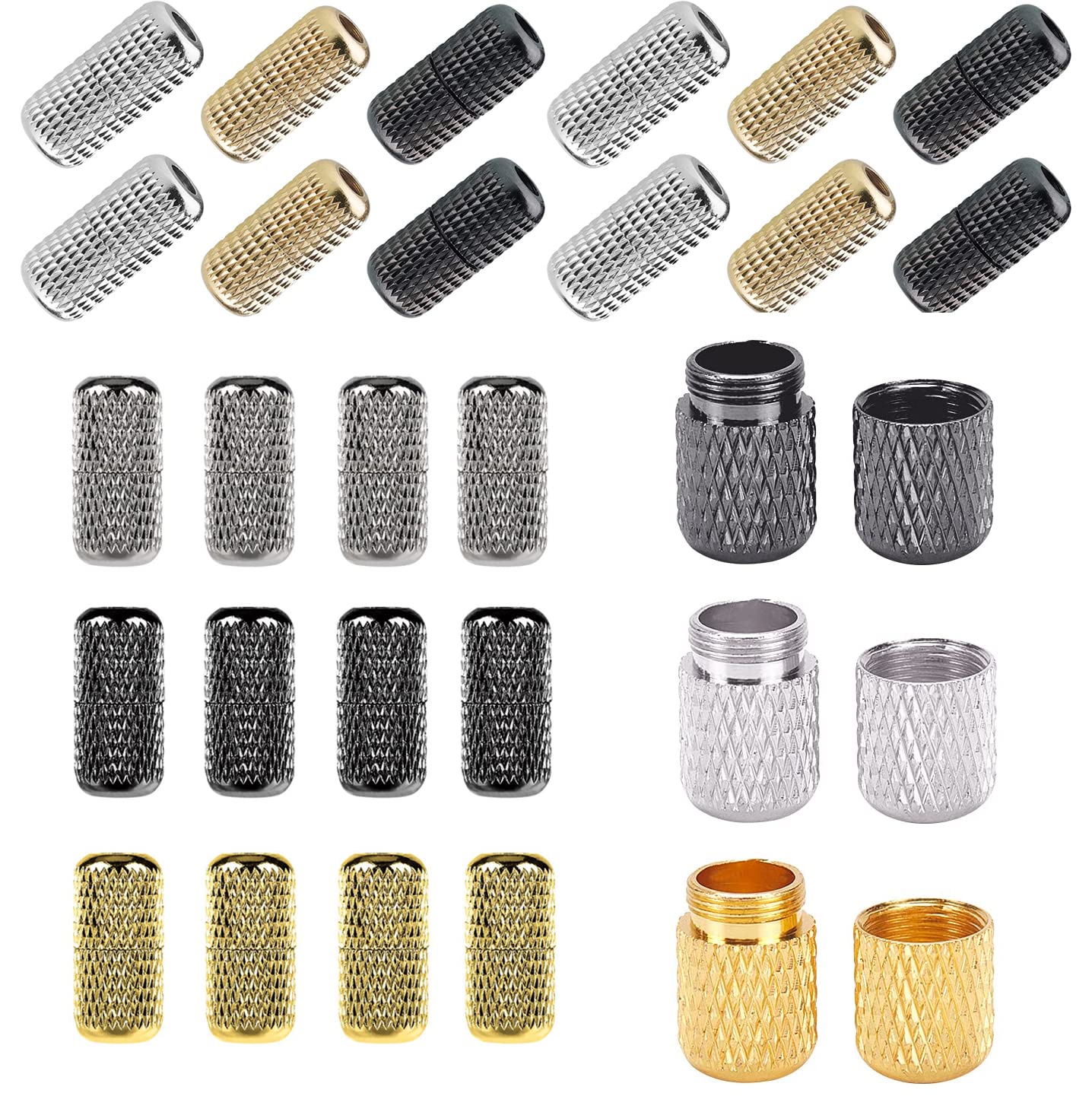 Amzuia 24 Pcs Shoelaces Buckle Lock Brass Connector,No Tie Shoe Laces Lock, Shoelace Tip Ends DIY Repair, Brass Capsule Connector for Running Sneaker, Hiking Boot, Casual Shoes