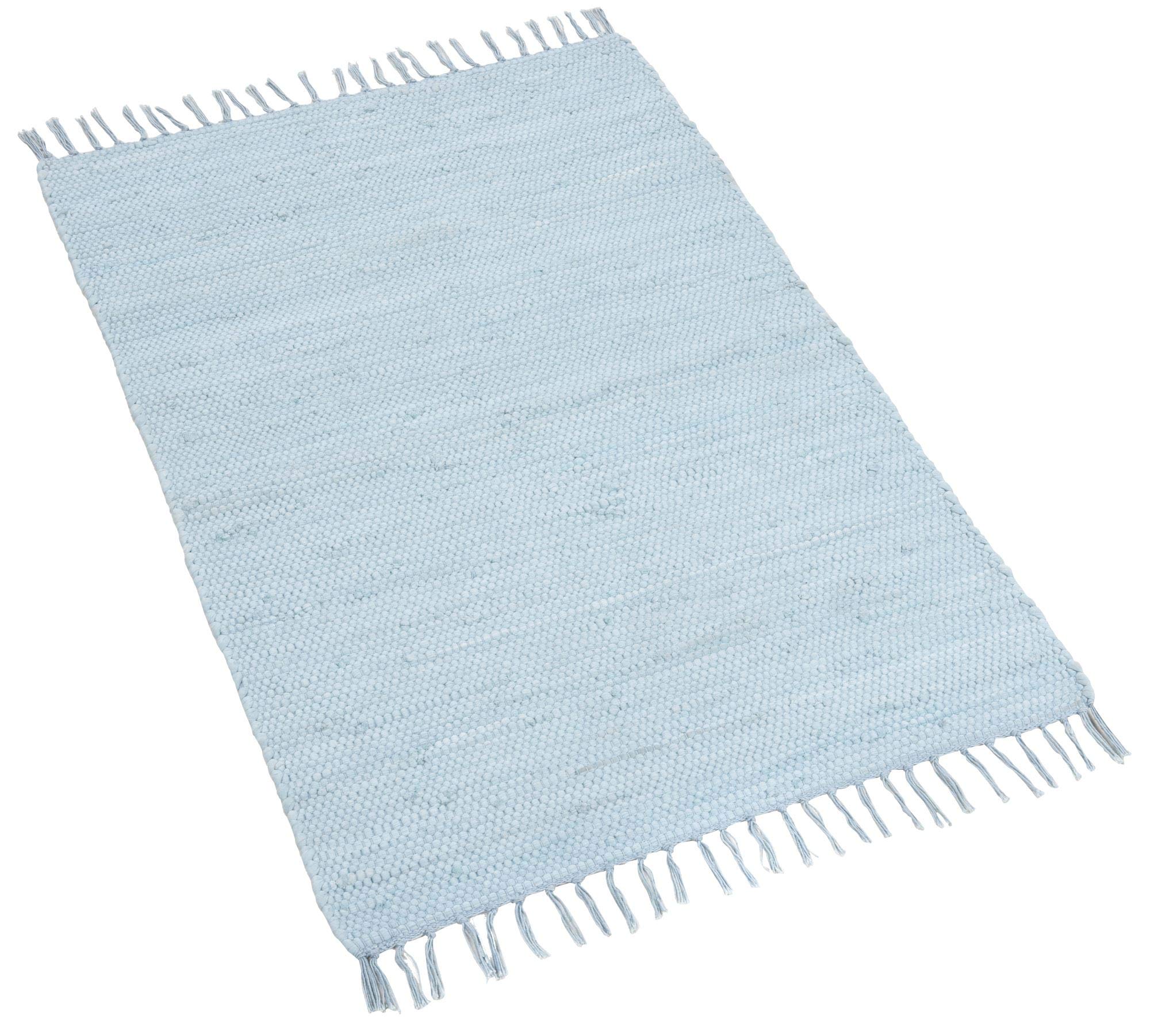 THEKO | Dhurry dywan ze 100% bawełny, z płaską tkaniną, Happy Cotton, ręcznie tkany, kolor: jasnoniebieski, 60 x 120 cm