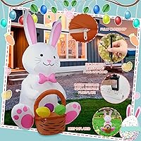 Vista 2 de Conejo de 5 pies con una cesta de flores, decoración inflable de Pascua para patio, conejo de Pascua inflable con cesta iluminada, decoración al