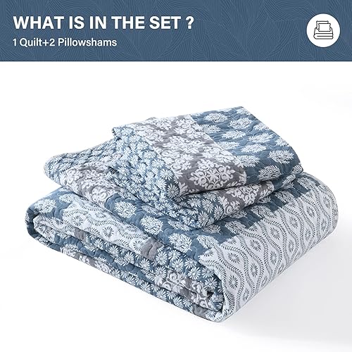 Miniatura 5 de SahSahCasa Juego de edredón tamaño Queen, 100% algodón bohemio, juego de ropa de cama Queen, edredón bohemio, reversible, ligero, a rayas, para