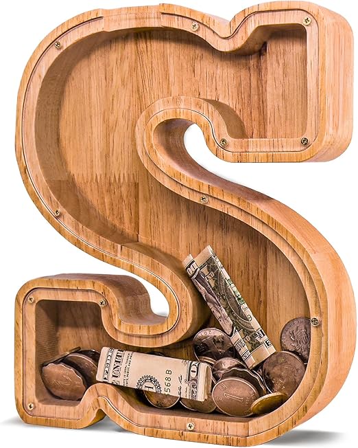 Wooden Letter Piggy Bank for Kids Larger Letter Piggy Bank for Boys and Girls Personalized Piggy Bank Initial Coin Bank Wood Kids Money Bank for Birthday and Festival