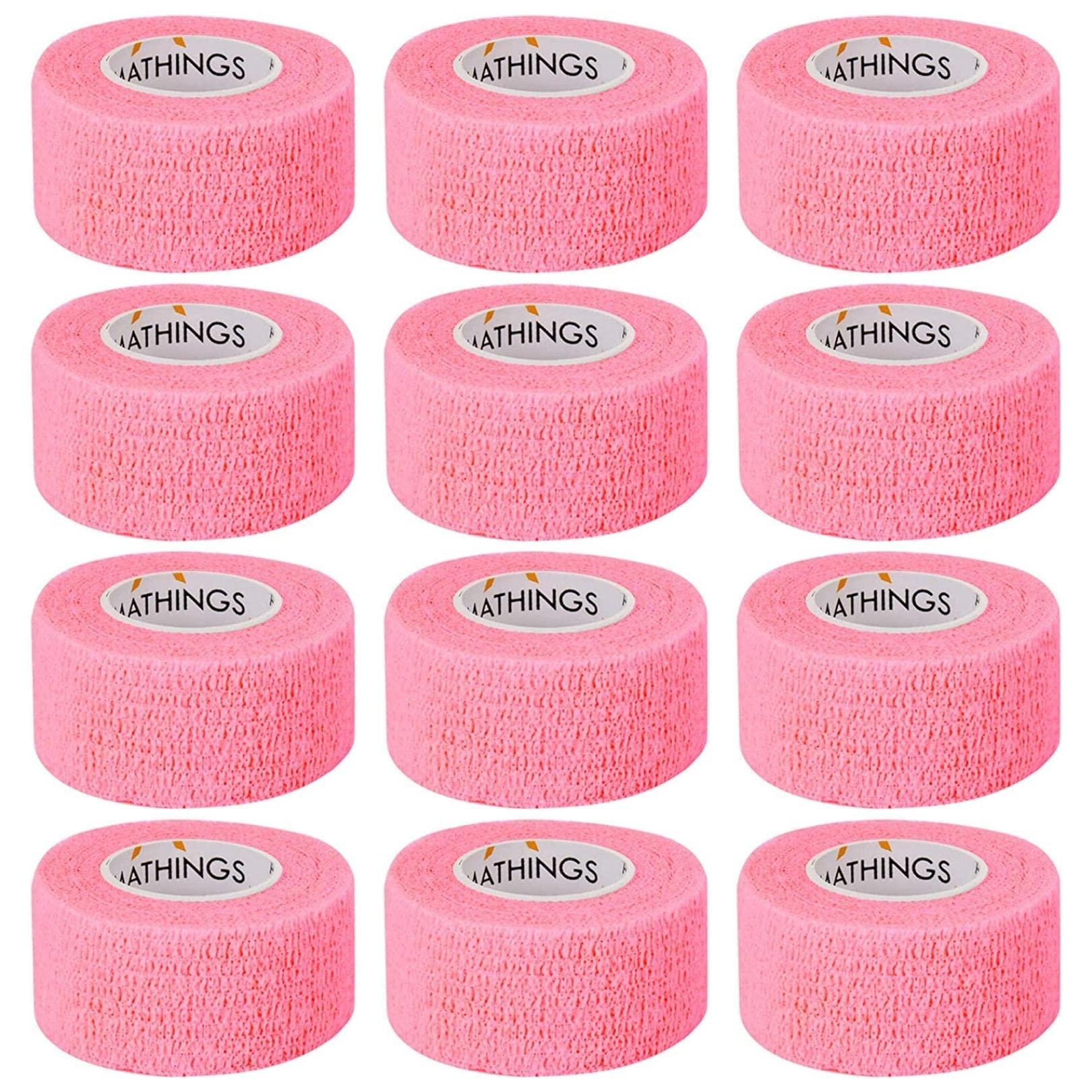 AMATHINGSSelf-Adhesive Bandages in Pink Elastic Fixation Bandage 2.5 cm Wide 4.5 m Long Pack of 12