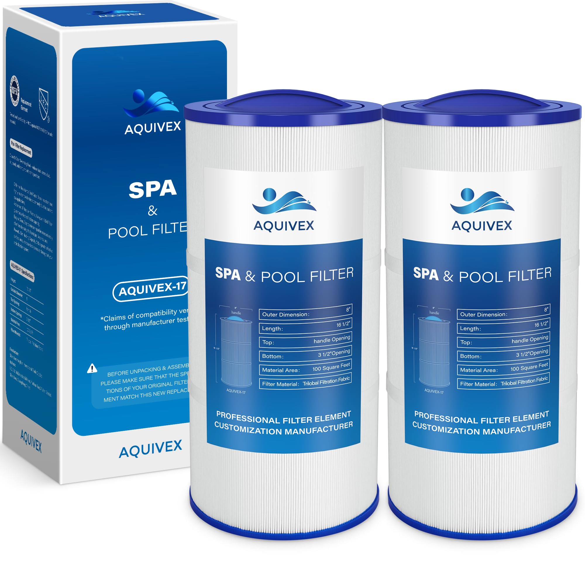AQUIVEX 73722 Caldera Spa Filter, 100 Sq.Ft Watkins Spa Filter 2 Pack