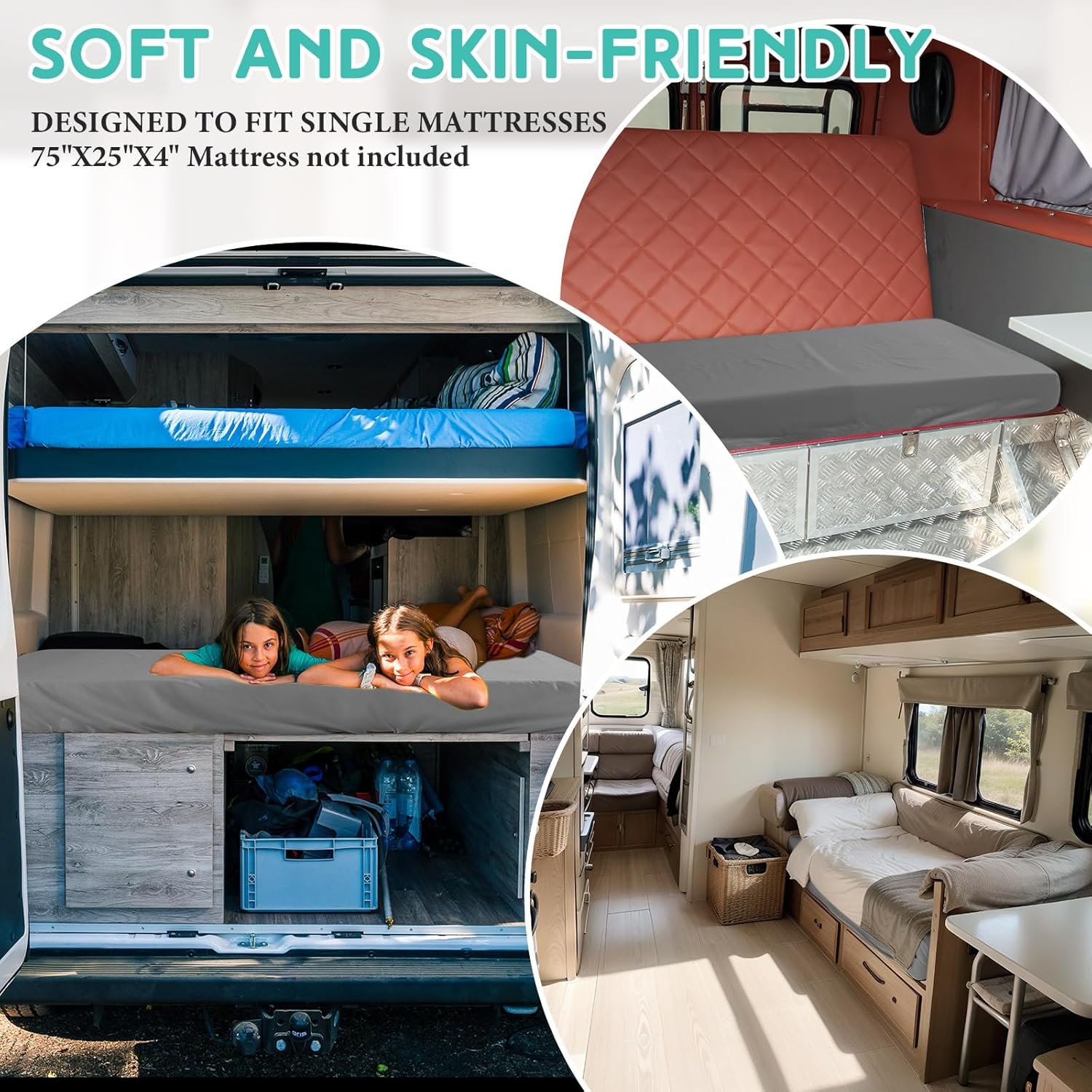 Breling Fitted Sheet (Sheet Only) Compatible with Milliard Trifold Mattress Folding Mattress Fitted Microfiber Bedclothes for Camp Bunk Rvs Bed(Dark Gray,2 Pcs,Queen,6'')