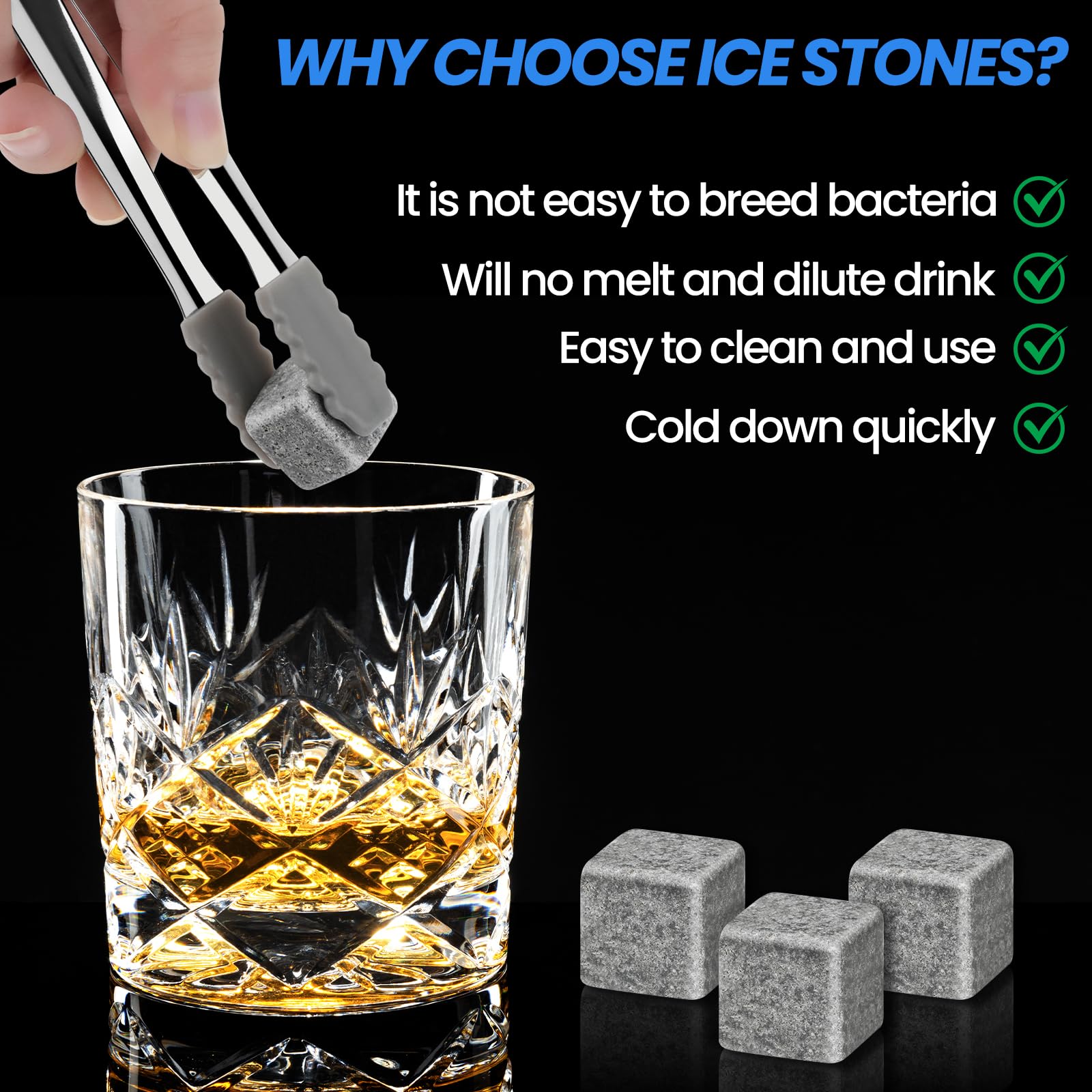 18 piedras de whisky de granito reutilizables, juego de piedras de whisky con bolsa de tela y clip de hielo, piedras de enfriamiento, regalos para hombres, maridos, Navidad, cumpleaños, día del
