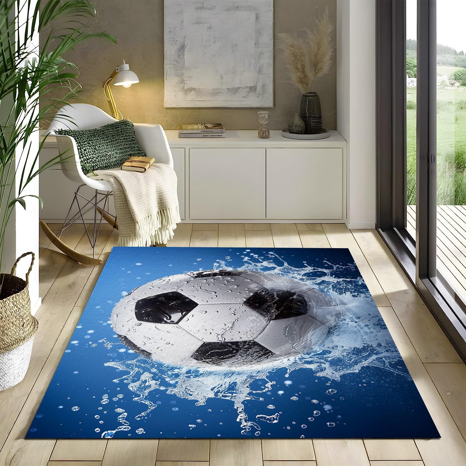 Niebieski dywan piłka nożna gra sportowa dywan do salonu, duży, 120 x 170 cm, dekoracja domu, flanela, dywany, sypialnia, stolik kawowy, mata przy łóżku, duży dywan, antypoślizgowy, zmywalny