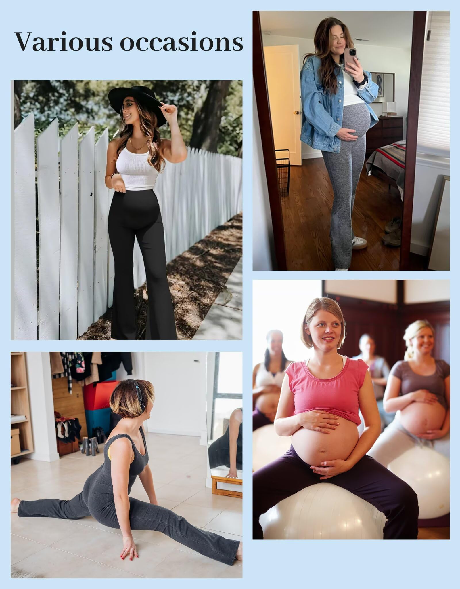 Fotociti Leggings acampanados de maternidad con bolsillos, pantalones suaves de embarazo para mujer sobre el vientre para yoga, entrenamiento activo