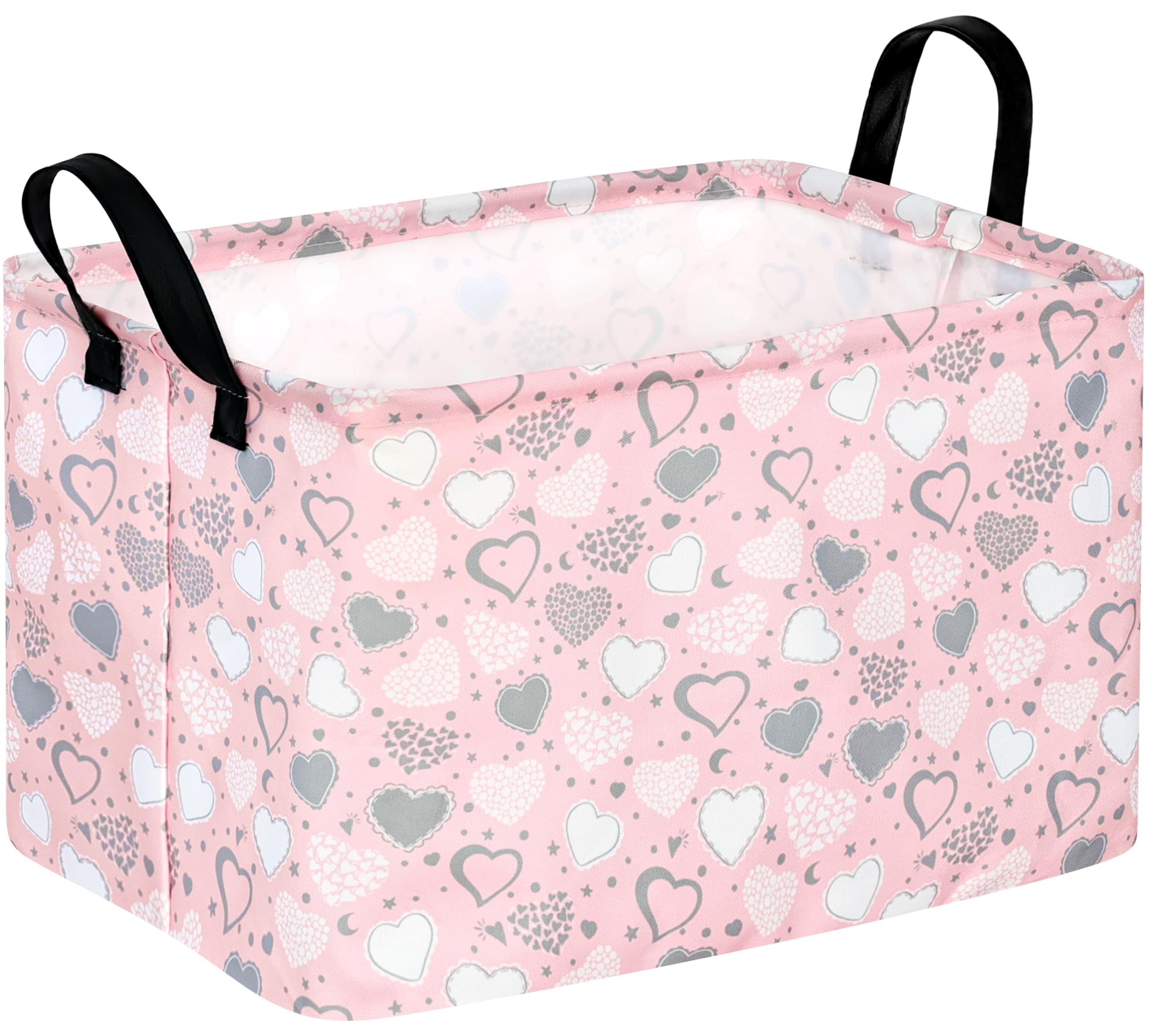 ACMUUNI Pink Basket Valentine Gift Basket - Love Hamper with Handles for Kids Laundry