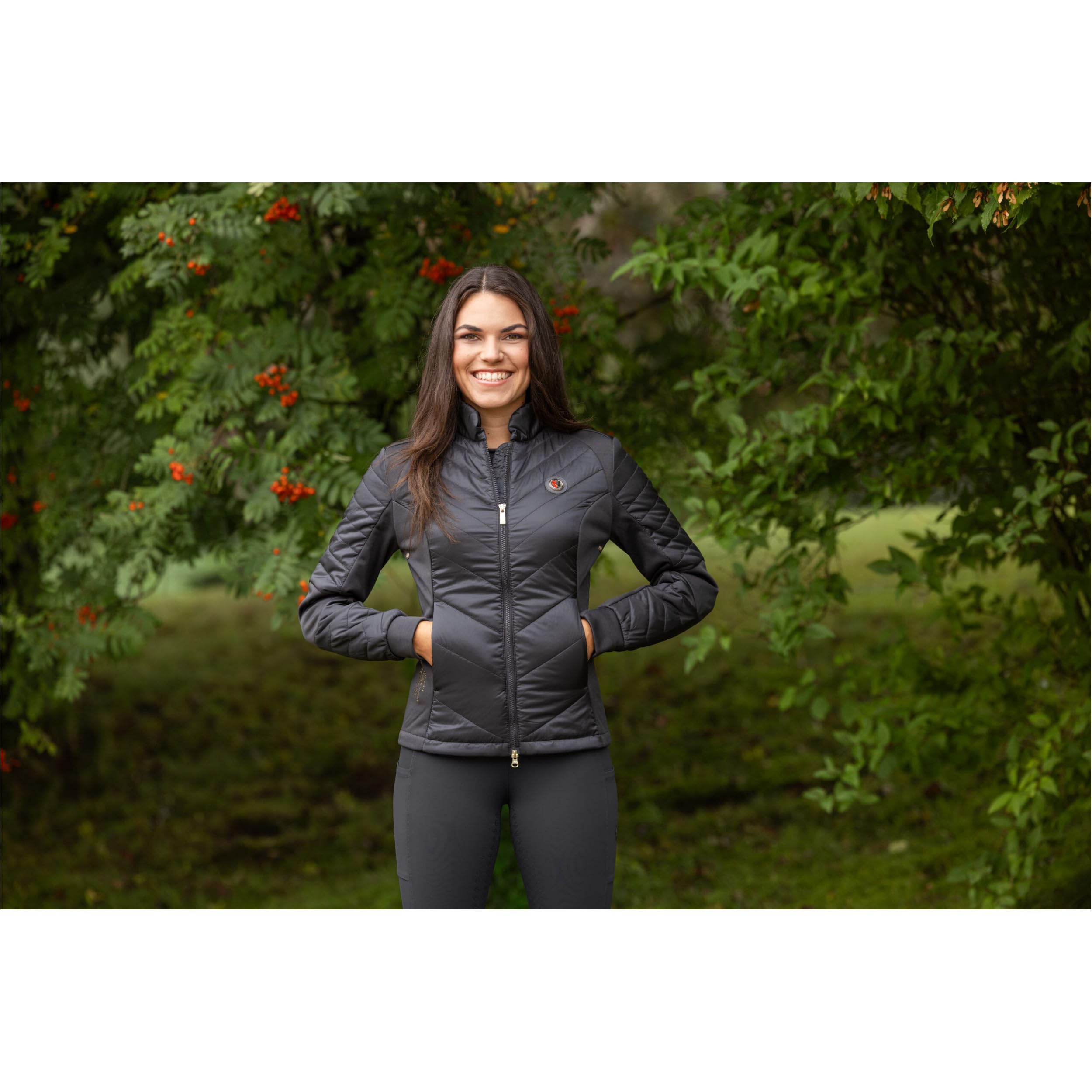 Covalliero - Damen Combijacke Anniversary – Übergangsjacke mit Kragen – Steppjacke mit 2-Wege-Reißverschluss & 2 Einschubtaschen – leichte & atmungsaktive Reitjacke in Graphite – XS-XL