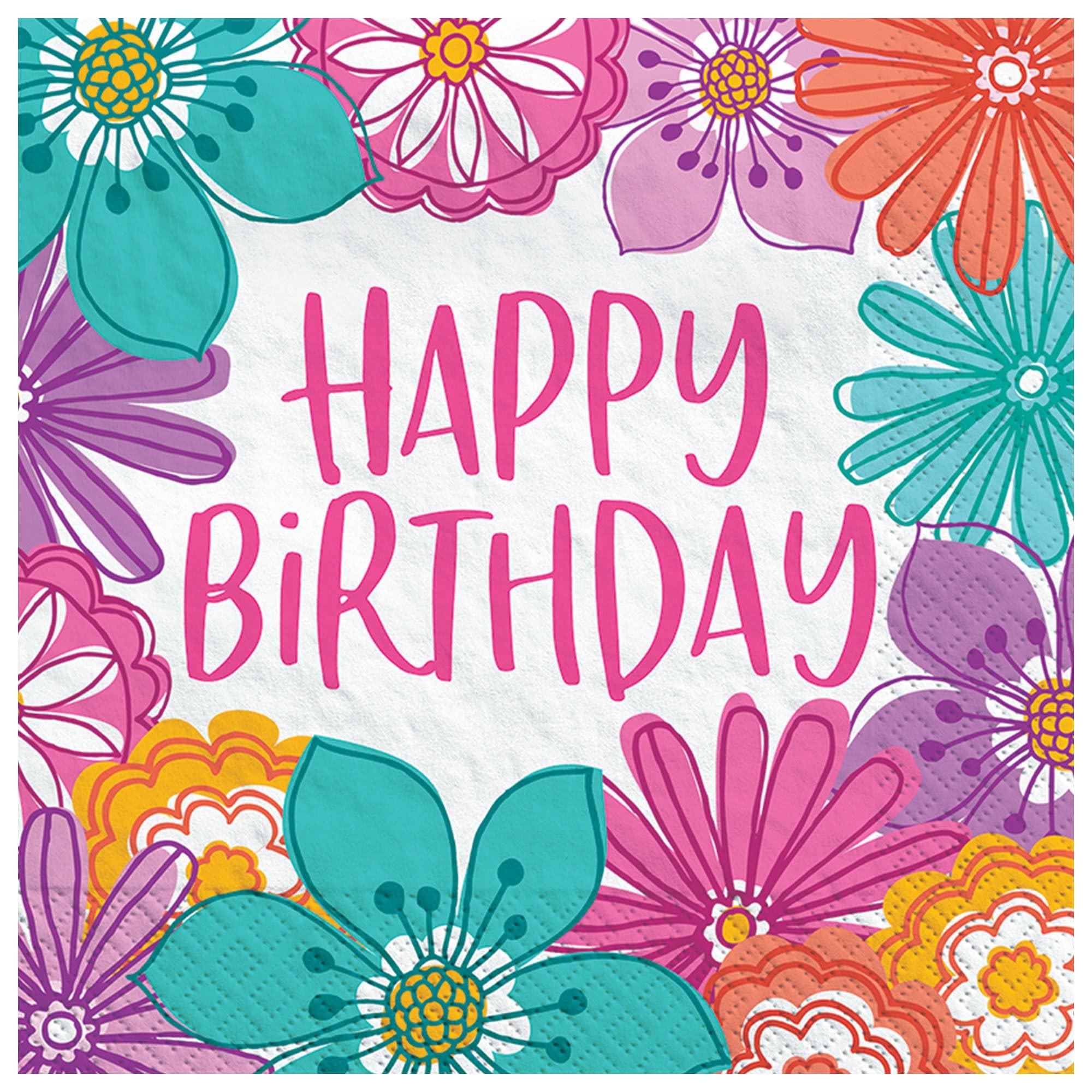 Serviettes de table Happy Birthday amscan 512633 floral rose pour décoration d'anniversaire