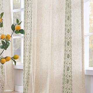 jinchan Weslie Boho Lined Linen Curtains for Bedroom Sage Green Vintage ...