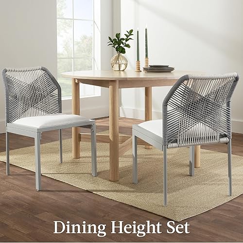 Miniatura 7 de Best Choice Products Juego de 2 sillas de cocina modernas para interiores y exteriores, diseño tejido de cuerda para todo tipo de clima, cojines