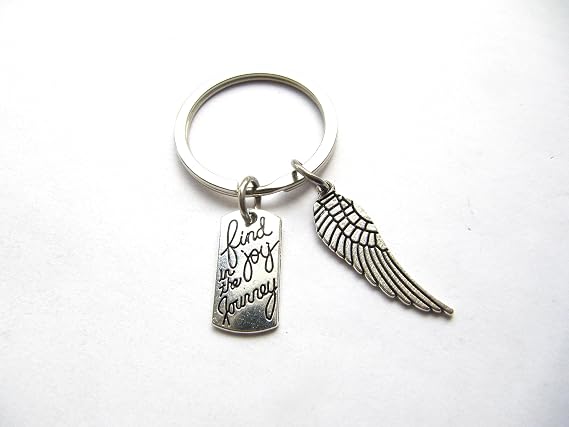 Inspirational Gift Find Joy in The Journey Wing Charm Keychain,Bag Charm, Key Chain, Graduation Gift
