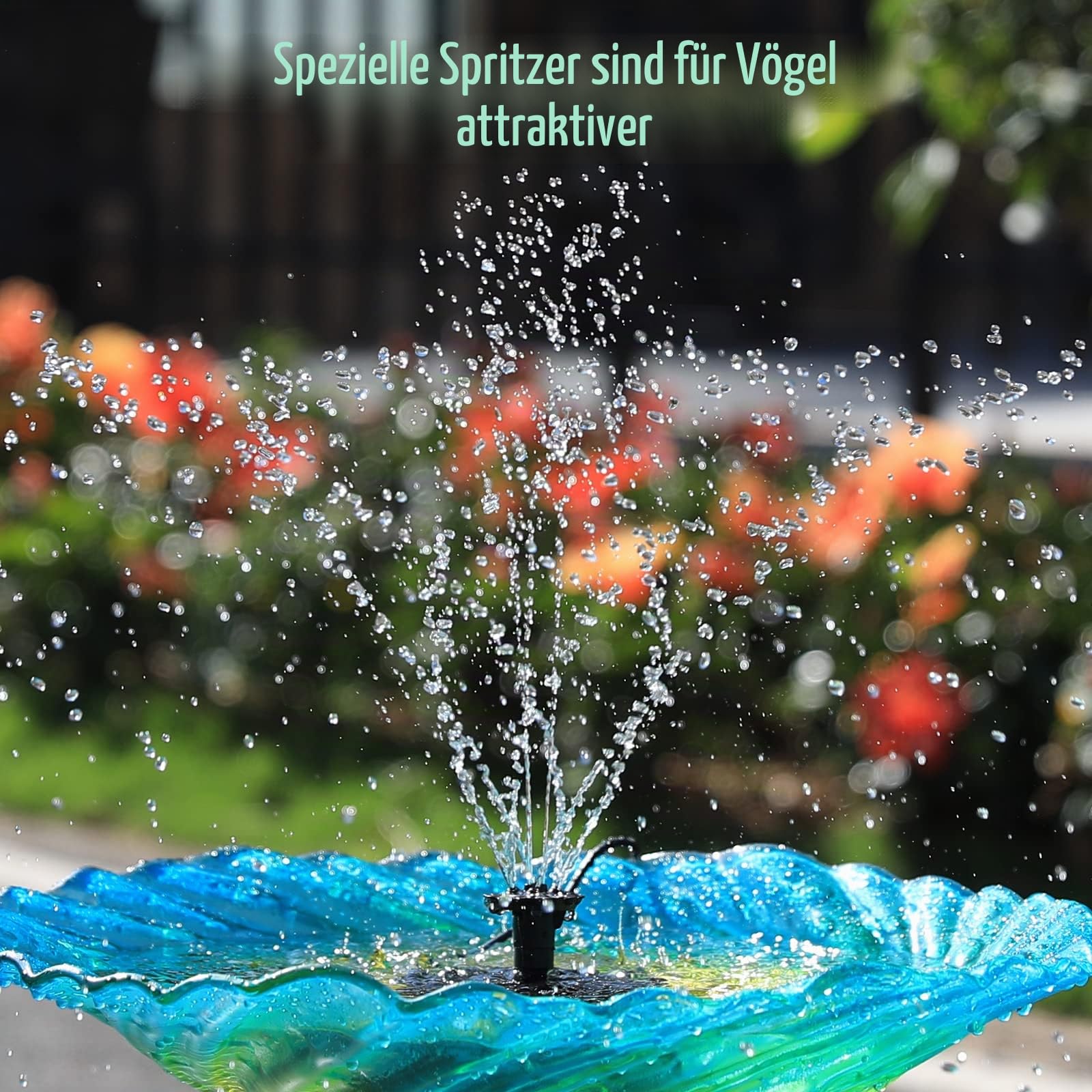 AMZtime 7W Solar Springbrunnen für Außen mit 1,5M Wasserleitung und Pfahl