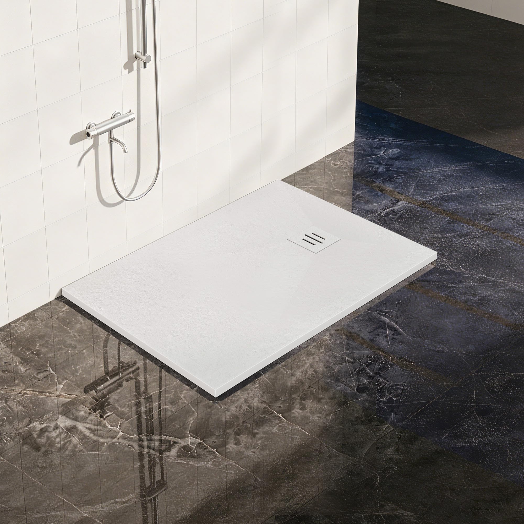 1000 x 800mm Rectangular SMC Shower Base Tray Anti Slip White