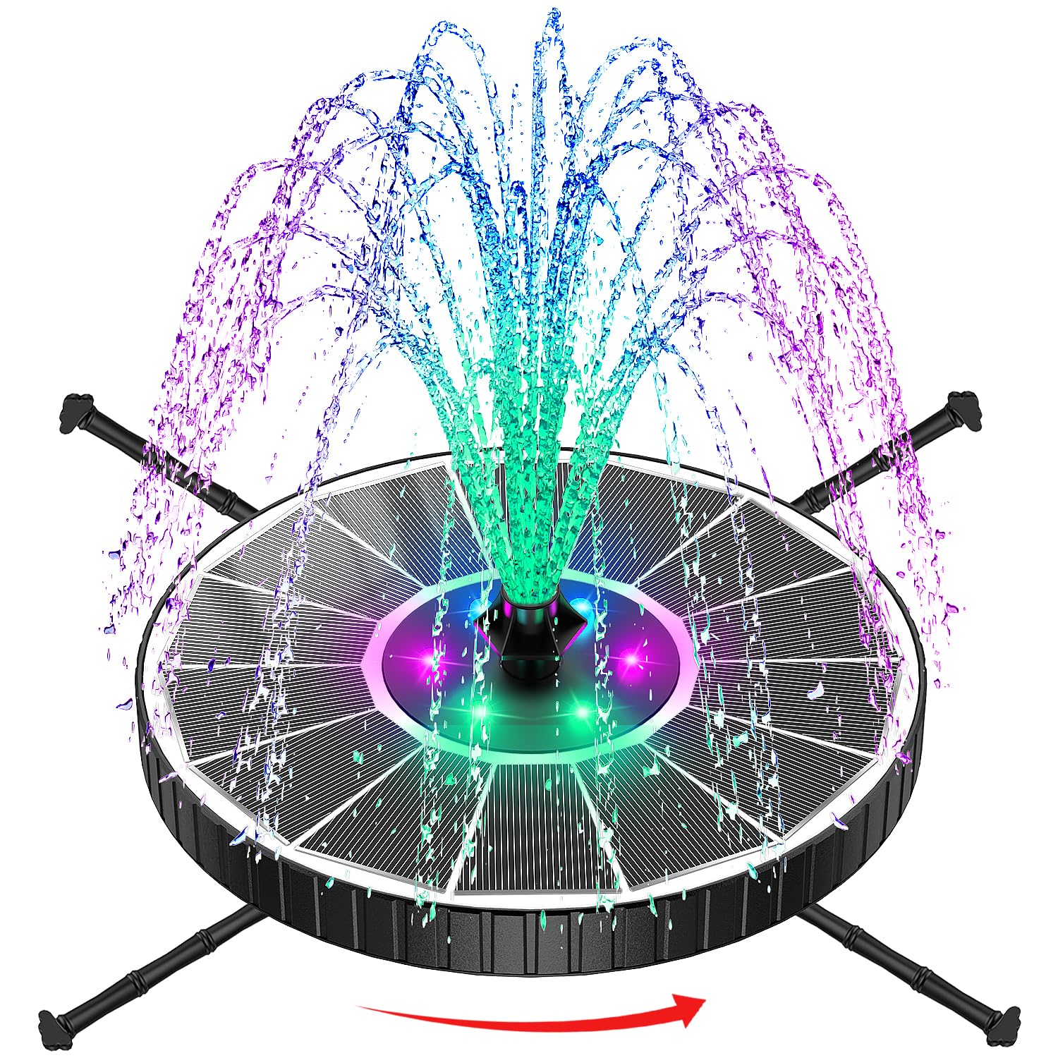 SZMP Solar Springbrunnen LED Bunte, 3.5W Solar Teichpumpe mit 3 Sprühhöheneinstellungen, 2000mAh Akku, 7 Effekte & Rotierende Stäbe Solar Wasserpumpe, Schwimmender Solarpumpe für Garten