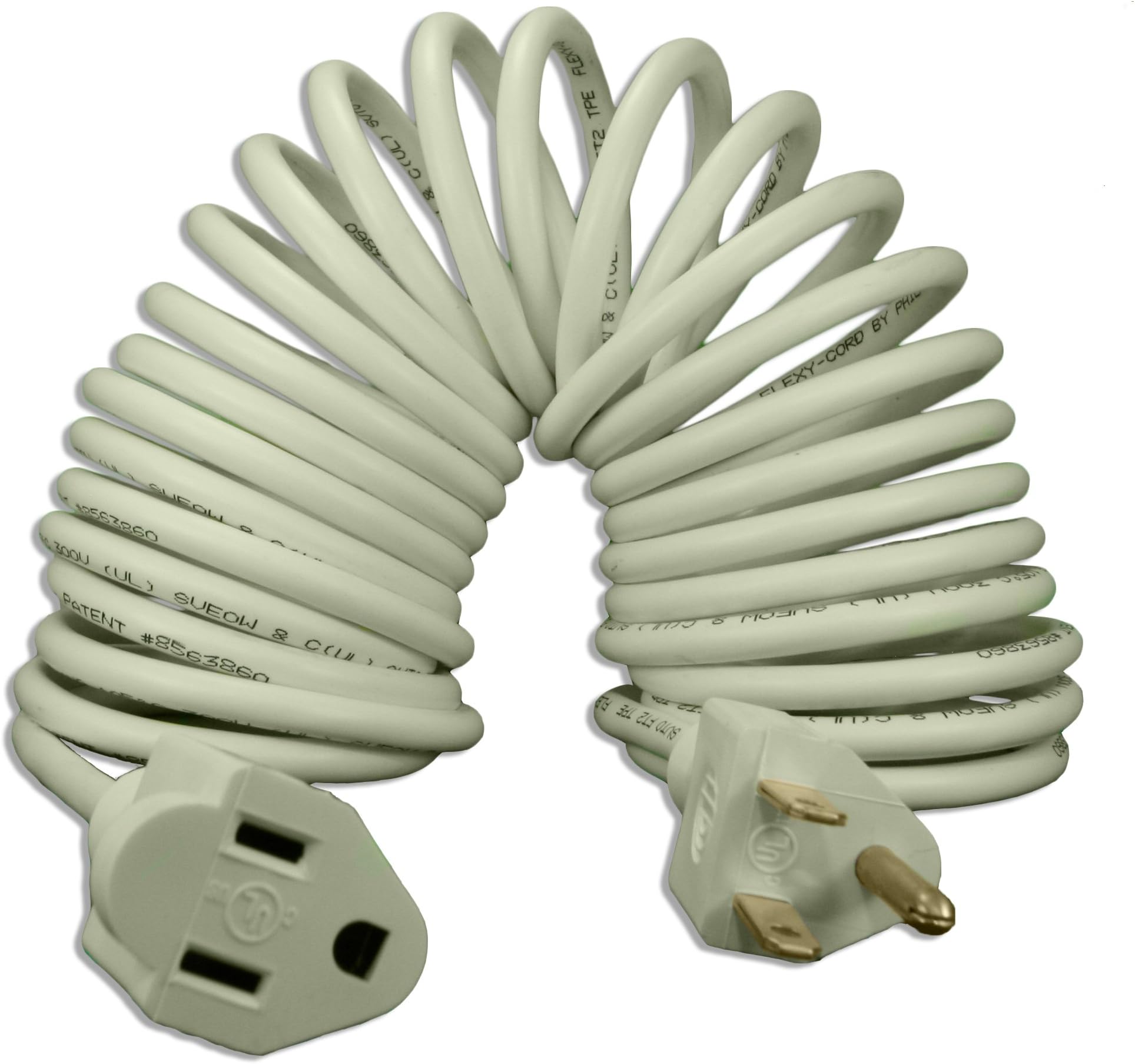 Flexy Coiled Extension Cord 18 Gauge 10 Amps - Extends From 7 In. To 15 Ft.
