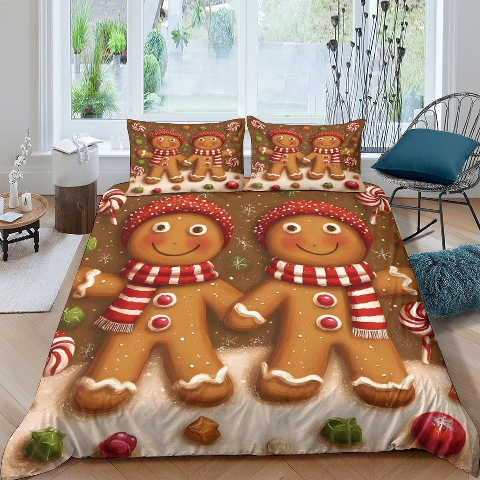 Ctjqhvkz Style-7 3D Printed Gingerbread Christmas Fitted Sheet Microfiber Decorative Holiday Bed Cover For Bedroom Guest Room Single（135X200cm）