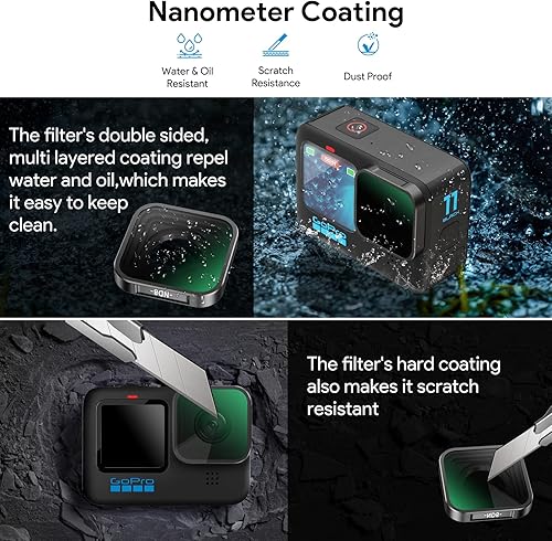 Miniatura 5 de REYGEAK Juego de 6 filtros de lente CPL ND8 ND16 ND32 ND64 ND1000 compatible con GoPro Hero 12 11 10 9, densidad neutra y filtro de lente