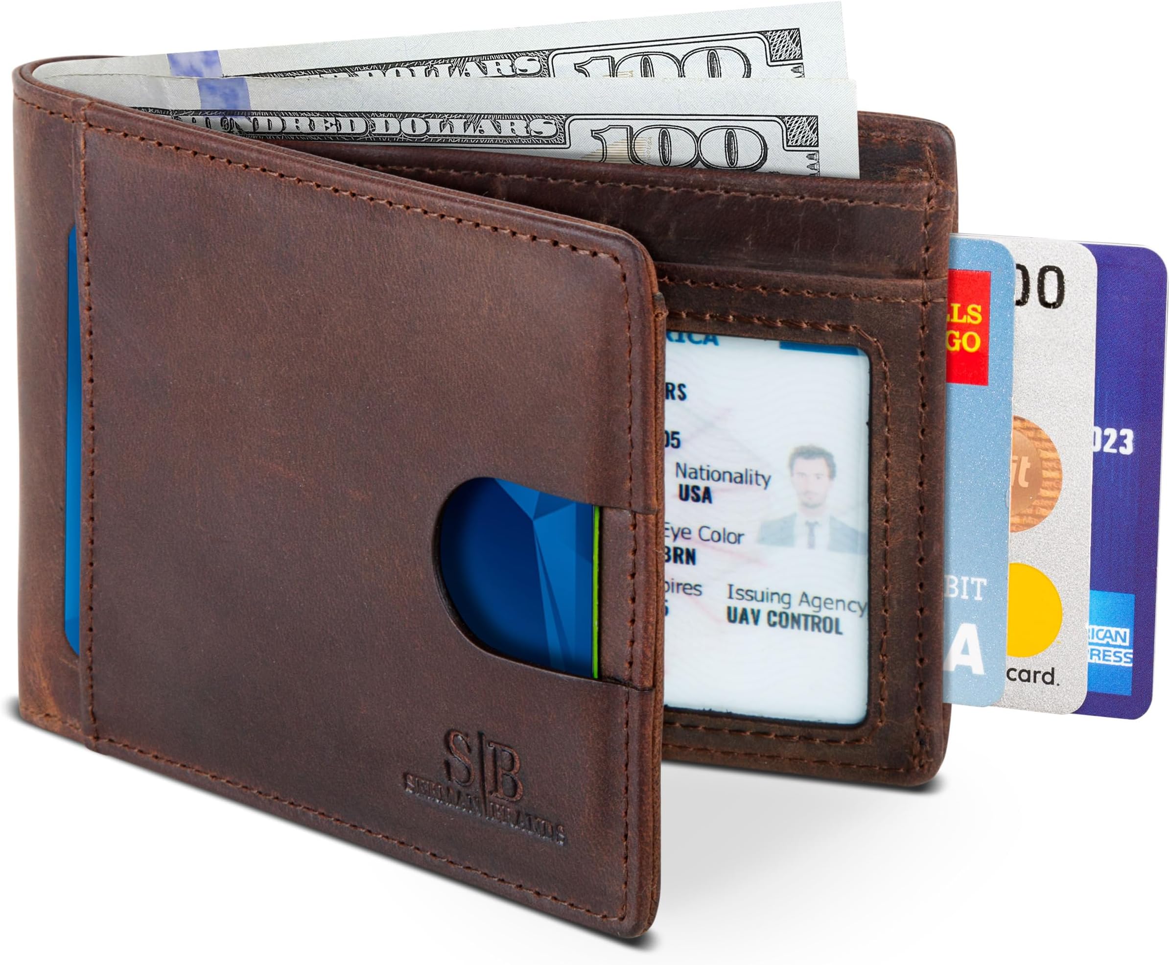 SERMAN BRANDS RFID Blocking Slim Bifold Genuine Leather Thin Minimalist Front Pocket Wallets for Men Billfold Wallet Men Gift
