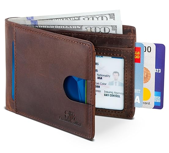 SERMAN BRANDS RFID Blocking Slim Bifold Genuine Leather Thin Minimalist Front Pocket Wallets for Men Billfold Wallet Men Gift