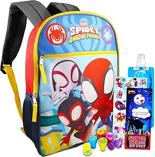 Marvel Spiderman School Supplies Bundle Spidey and His Amazing Friends School Bag Set - 5 Pc Spiderman Backpack for Boys Girls with Water Bottle, Stickers, and More (Spiderman Bag Pack)
