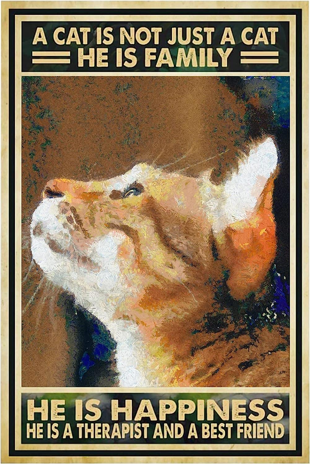 Bonoff Tabby Ginger Cat Metallic Tin Poster Cat Lover Wall Art Decor Metal Sign Poster 8X12 Inches