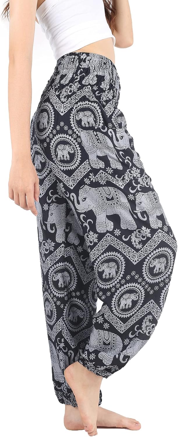 Boho Pants 2-Pocket Flowy Harem Pants Women for Yoga Travel Hippie Clothes