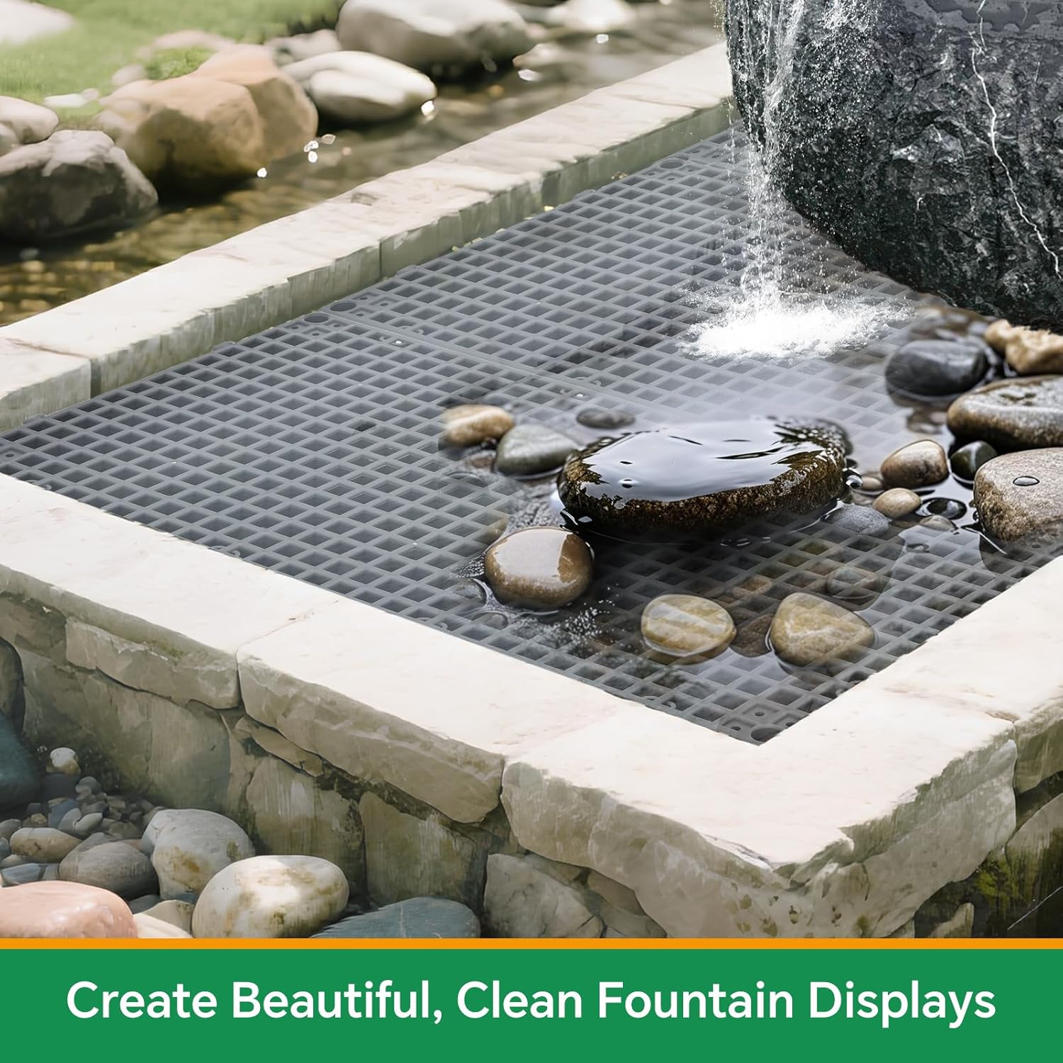 Heavy Duty Fountain Basin Grates,3 Pack 24"×12" Reservoir Grates for Pond and Water Garden, Suitable for Water Features, Ponds, Fountains, Landscaping Decor, Reinforced PP Material (Grid style)