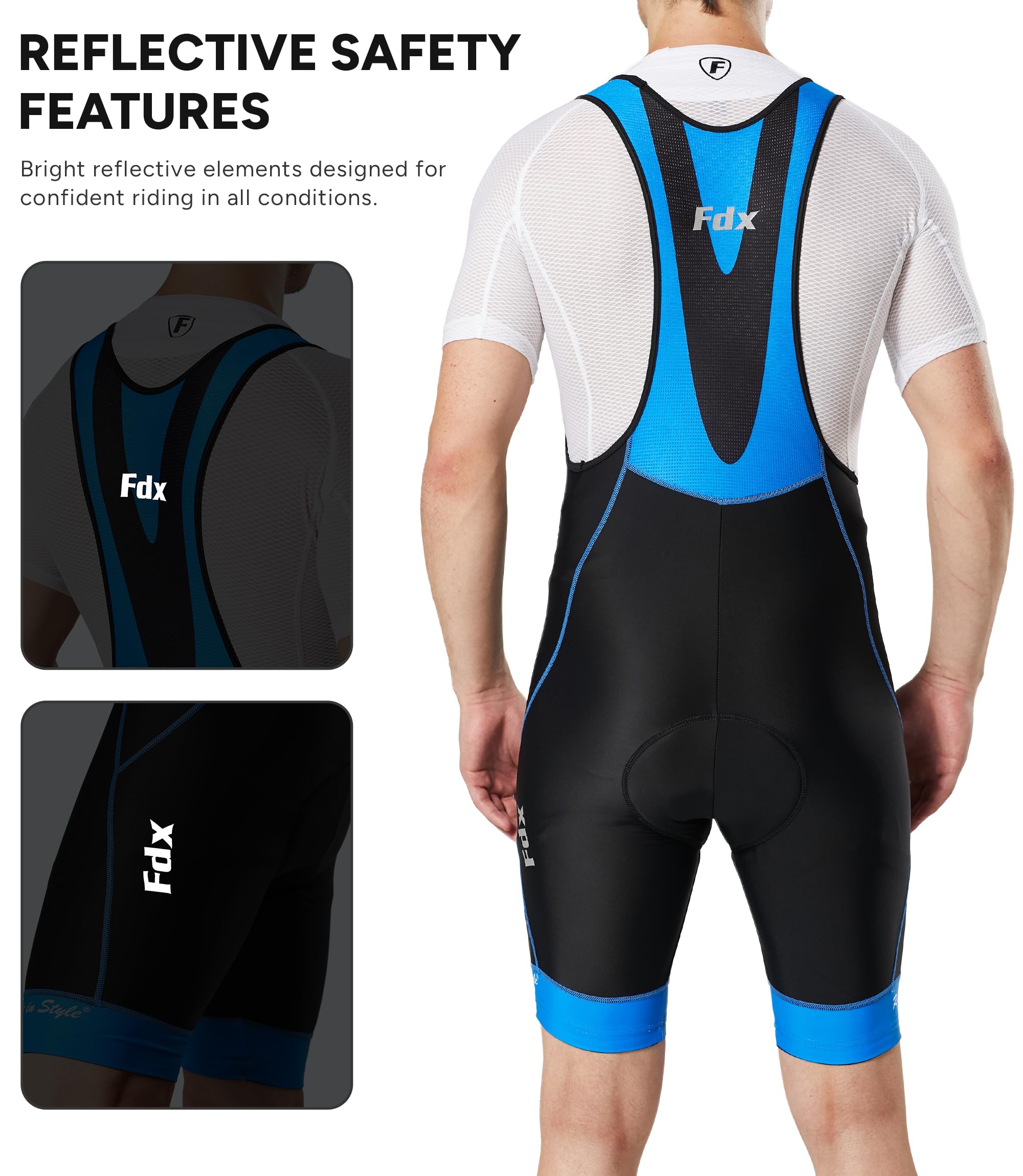 FDX Cuissard à Bretelles pour Homme, Cuissard de Cyclisme rembourré 3D avec Bretelles en Mesh, Poche zippée et Bandes antidérapantes aux Cuisses, vêtement de Cyclisme d'été Respirant