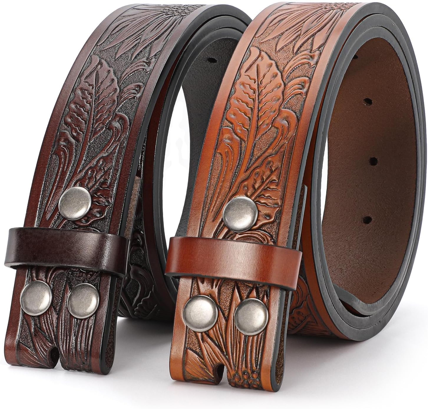 SANSTHS 2 Pack Western Belts for Men without Buckle, Cowboy Belt for Buckle Western Leather Belt Straps for Jeans