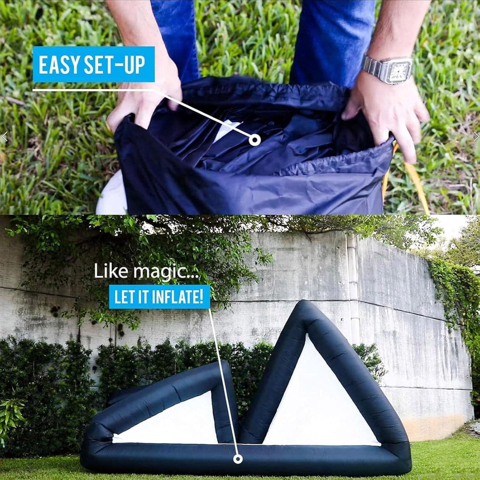 Schermo gigante per proiettore da esterno con ventilatore, schermo gonfiabile per proiettore, proiezione anteriore e posteriore per serate cinema, feste in piscina in giardino, cinema all'aperto 16 p