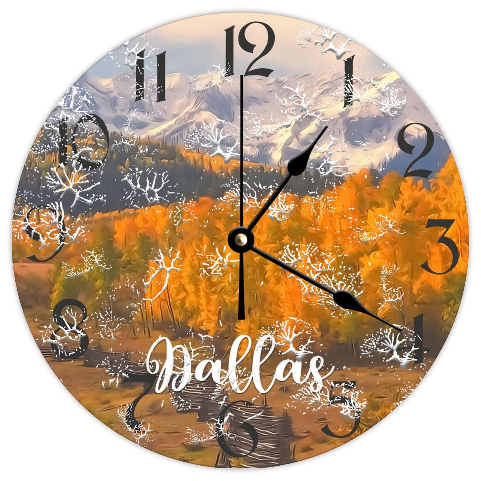 Horloge murale ronde en bois Dallas City style vintage et silencieuse de 38 cm