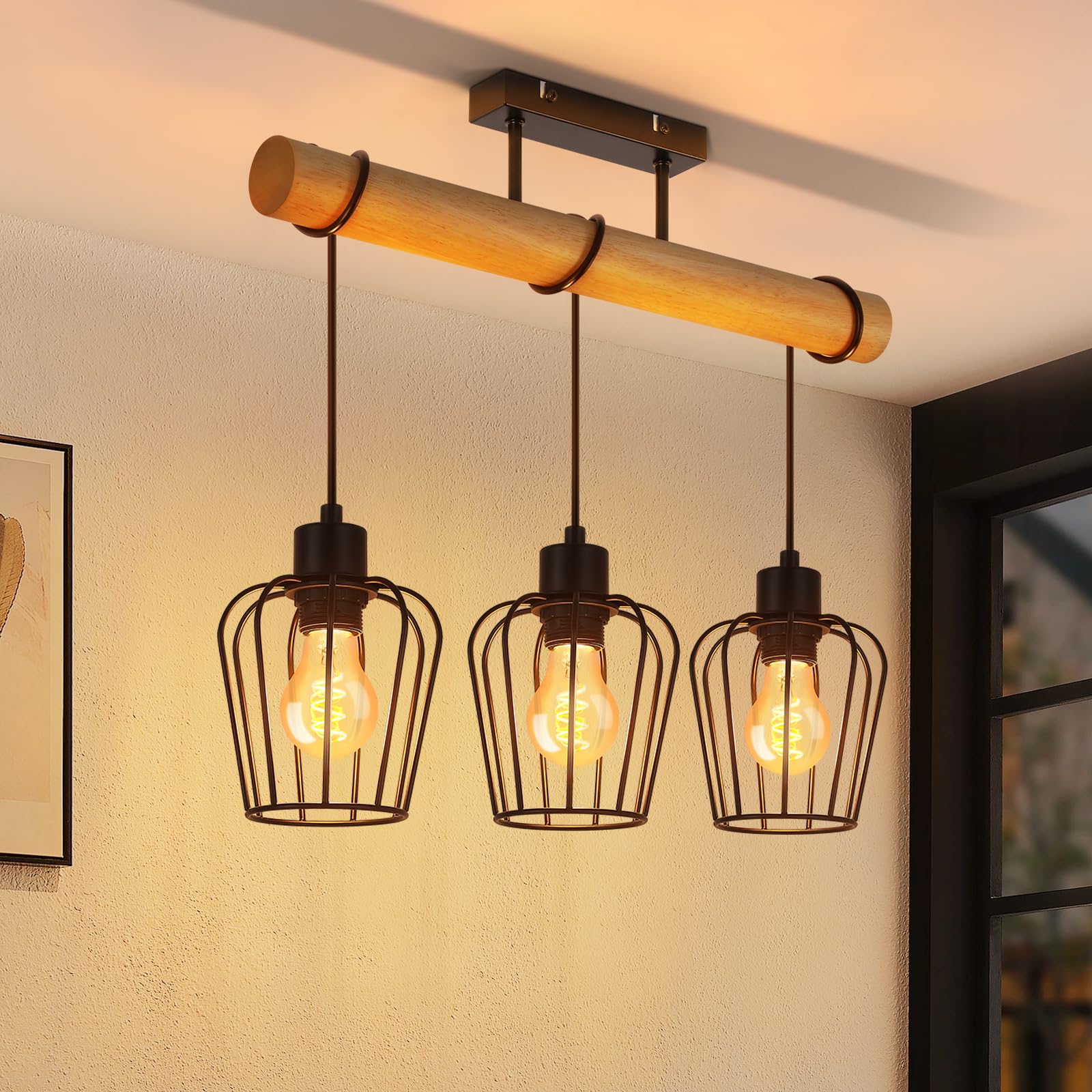 ZMH Deckenleuchte Wohnzimmer Vintage Deckenlampe Holz: Schwarz Wohnzimmerlampe im Industrial Design aus Metall E27 Deckenbeleuchtung für Küche Esszimmer Schlafzimmer - ohne Leuchtmittel