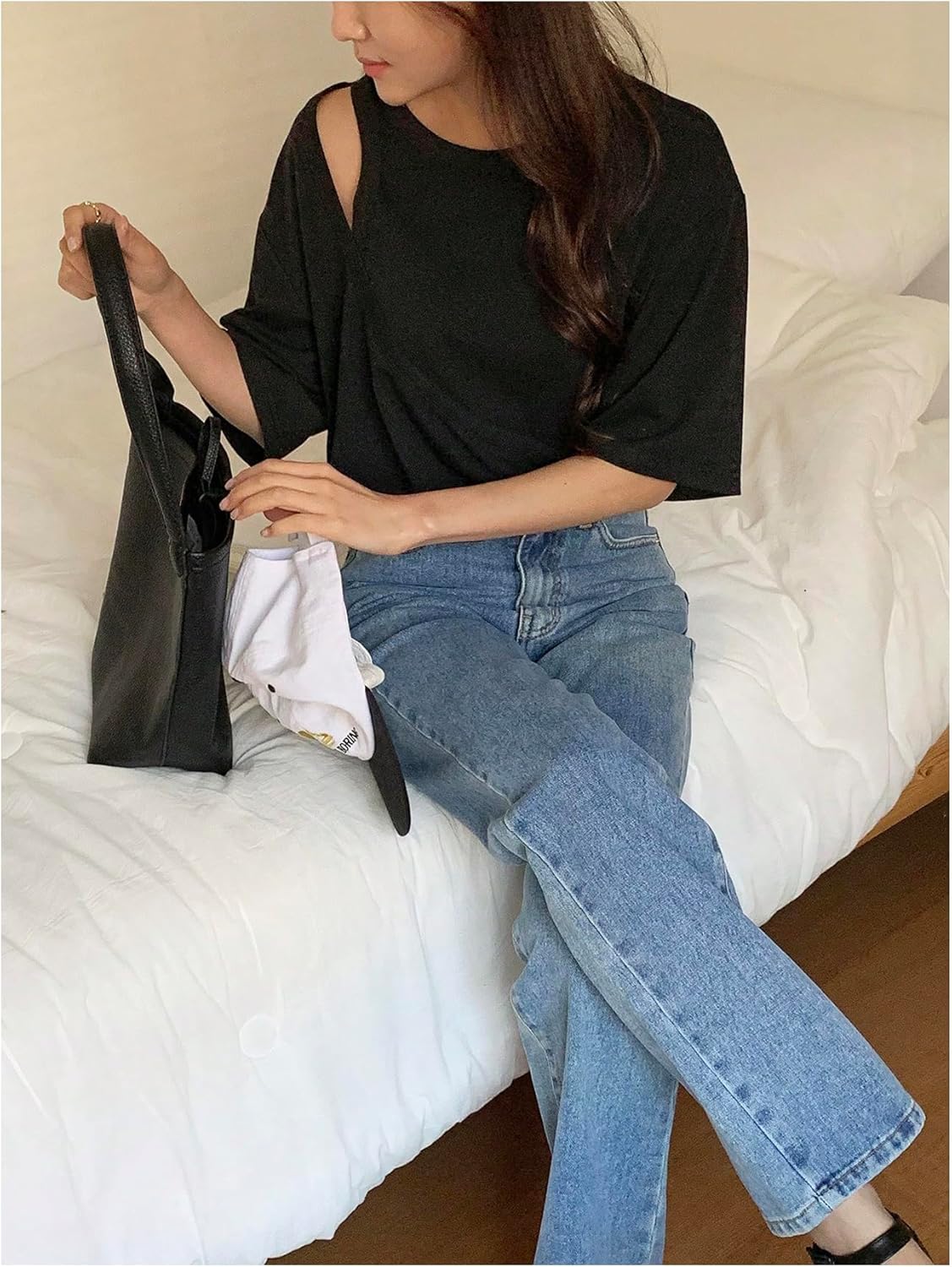 SHENHE Women's Summer Cut Out Tops Sexy Casual Short Sleeve Crew Neck Loose Fit T Shirts 2025 - Image 5