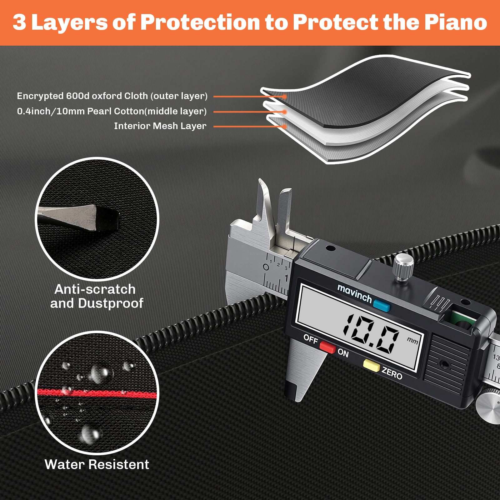 Housse de transport pour piano numérique pour clavier domestique (88 touches (noir), 88 touches, 135,9 x 35,8 x 17 cm)