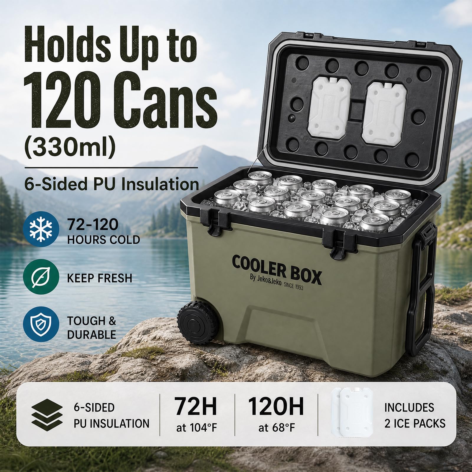 Amazon.com: JEKO&JEKO 60QT Portable Wheeled Cooler with Ice Packs