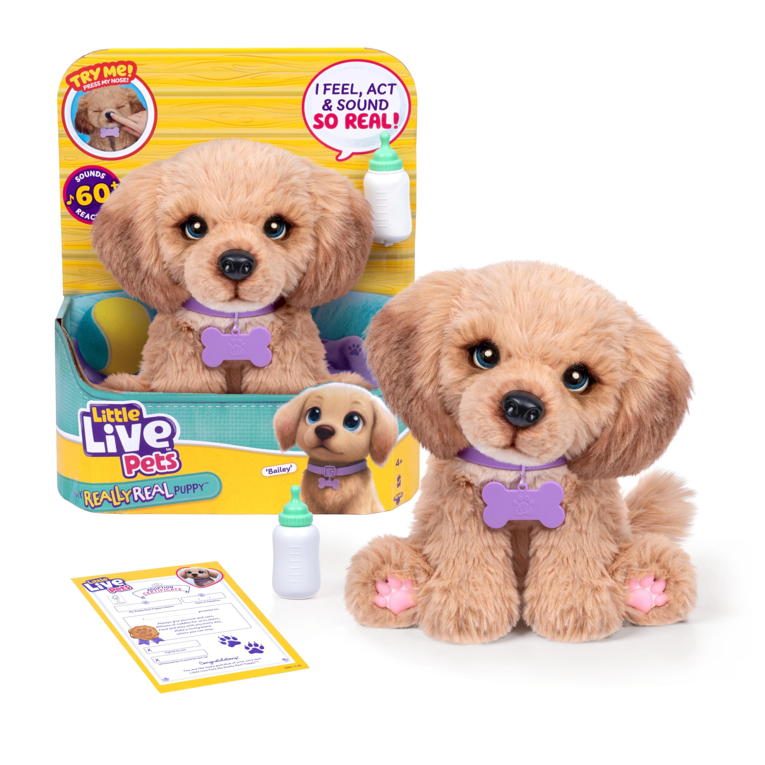 Little Live Pets My Really Real Puppy - Bailey, Interactive Plush with 60+ Sounds and Reactions, 32.8cm Tall, Realistic Blinking Eye Movement, Feeds and Sounds Real, Perfect For Kids Ages 4+