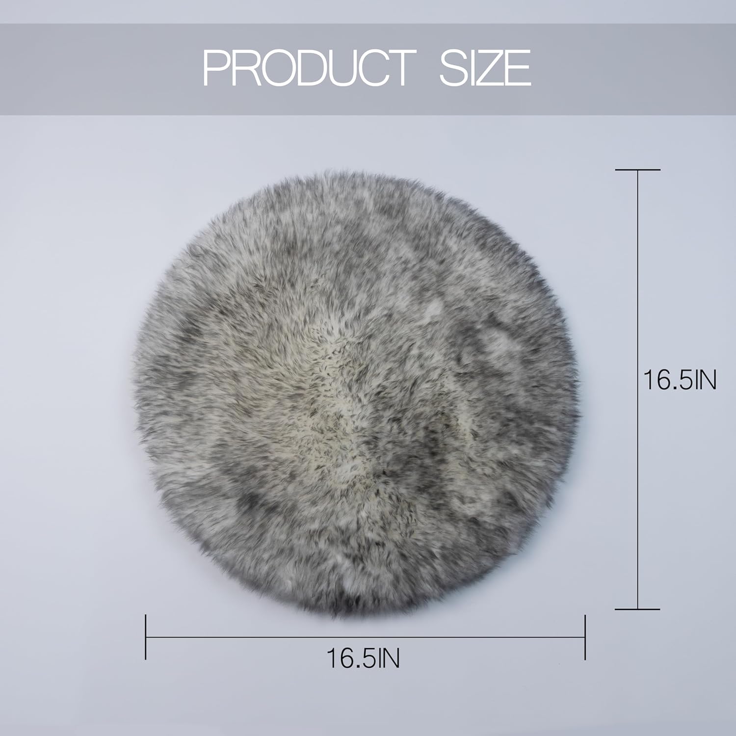 Genuine Sheepskin Chair Cover Soft and Comfortable Plush Natural Fleece Seat Cushion for Kitchen, Office, Chairs (White Gray Gradient, 16.5" Round)