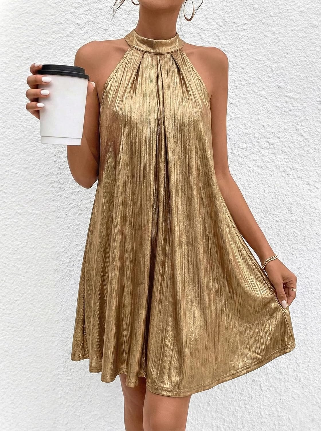 SISKIN Satin Halter Dress Pretty Garden Dresses Holiday Party Dress High Neck Short Cocktail Dress Womens Cocktail Attire
