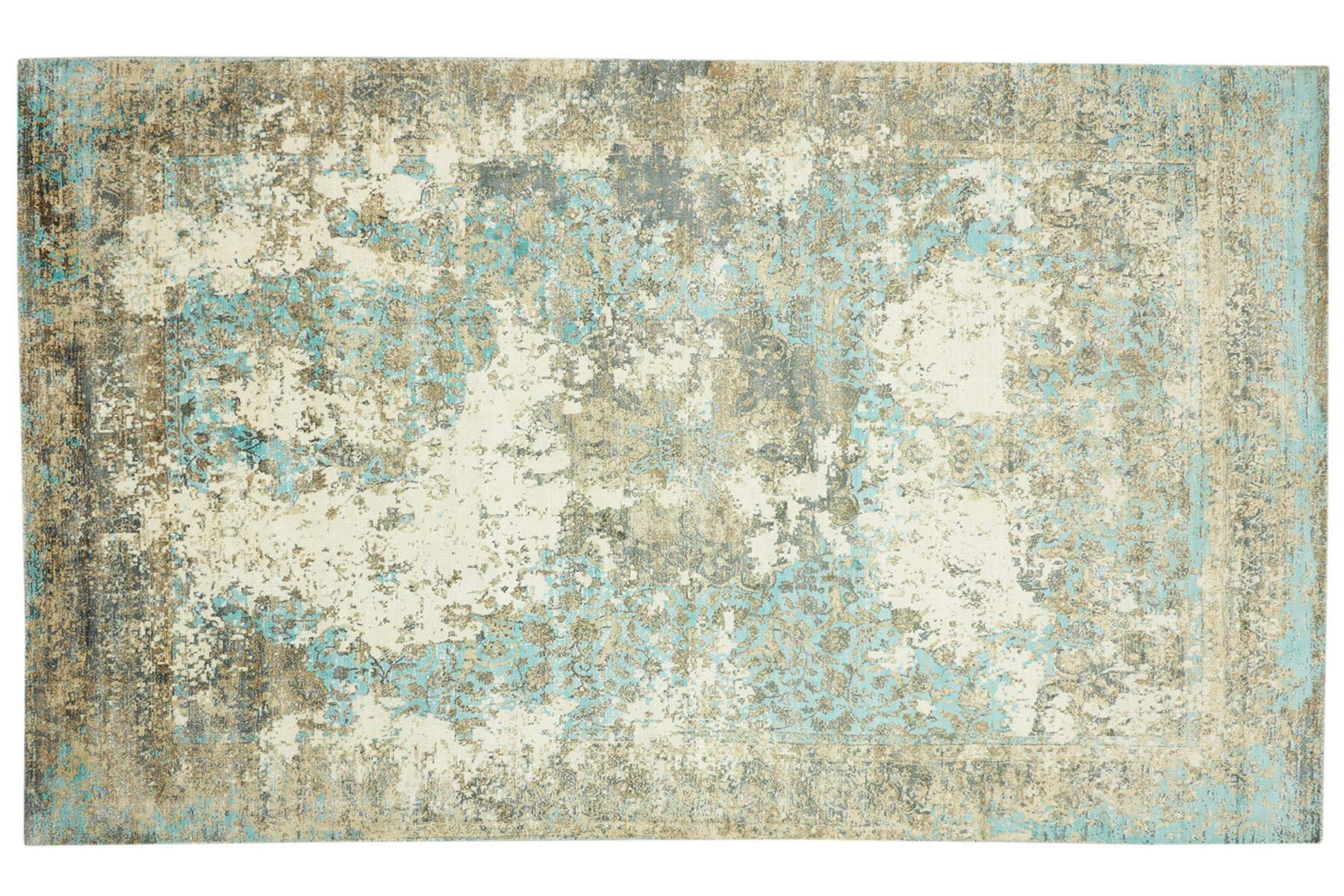 Tapis en soie de bambou fait main, l'élégance du gris et turquoise