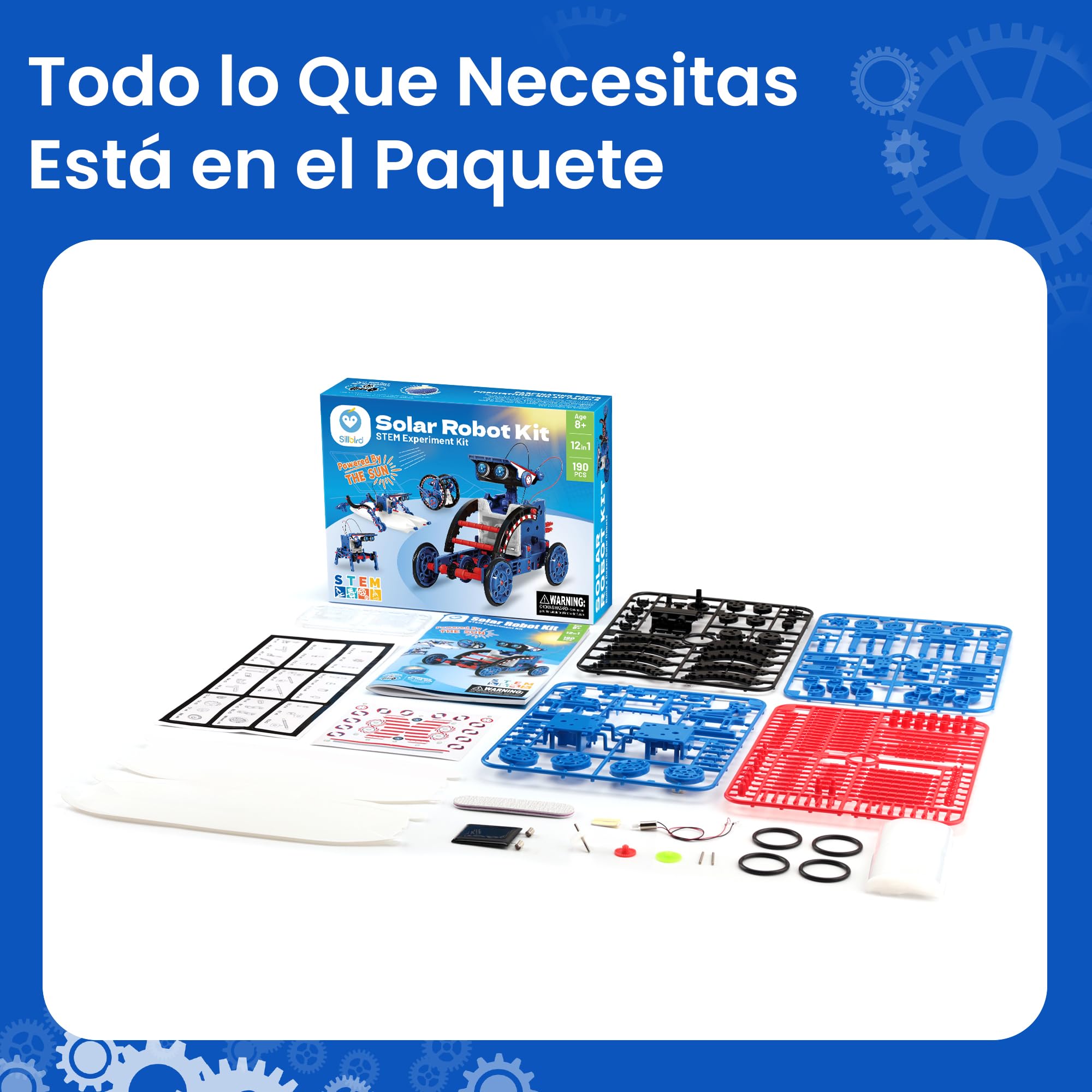 Sillbird 12 en 1 Solar Robot, Technic Robot Juguete para Niños, Juegos Educativos Ciencia Experimentos Construcciones, Regalo Creativo para Niños 8 9 10 11 12 Años (190 Piezas)