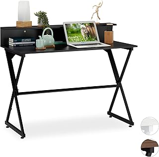 relaxdays, Nero Scrivania per Ufficio con Ripiano Aggiuntivo, Extra Scomparto, Tavolo, HxLxP: 90 x 110 x 55 cm, Truciolato, ferro