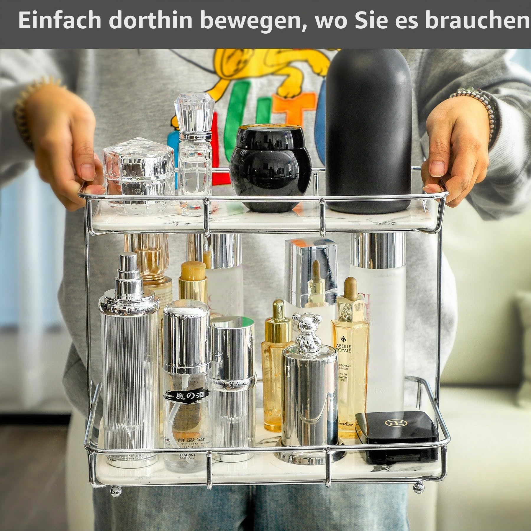 Dobbyby Schminktisch Organizer,Zwei -Layer -Speicherregal,Multi-Funktion und Große Kapazität,die Für Spintenstischgewürze Verwendet Wird,küchen Organizer (2 Stufen-Silber-Verbessert)